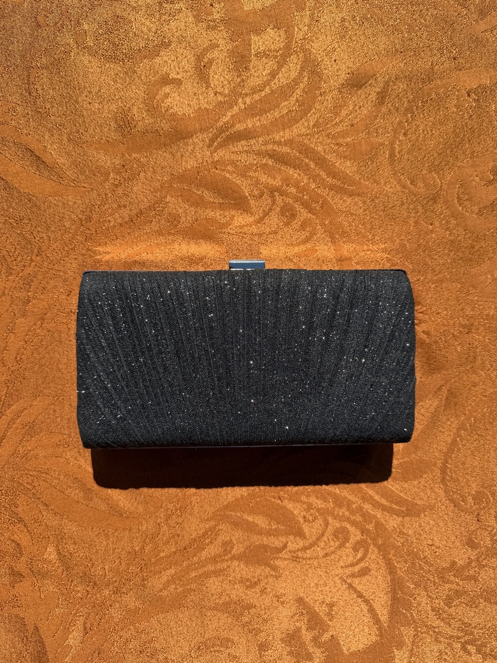 Lulu Townsend Black Glitter Pleated Clutch